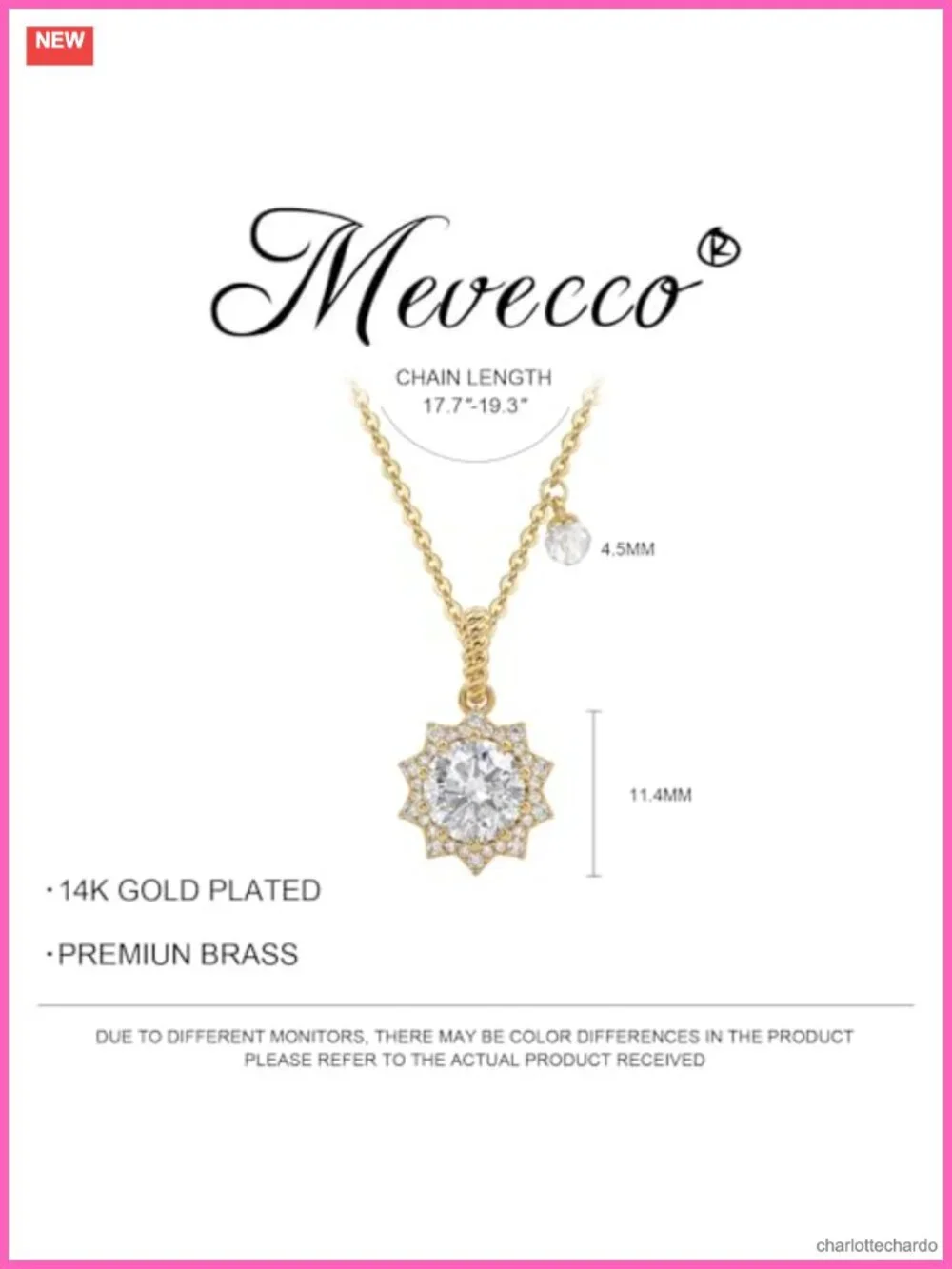 14K Gold Plated Cubic Zirconia Sun Pendant Necklace 17.7in Adjustable